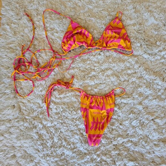 Inamorata Las Olas Bikini Set Pink Saffron Check S/M - Picture 5 of 7